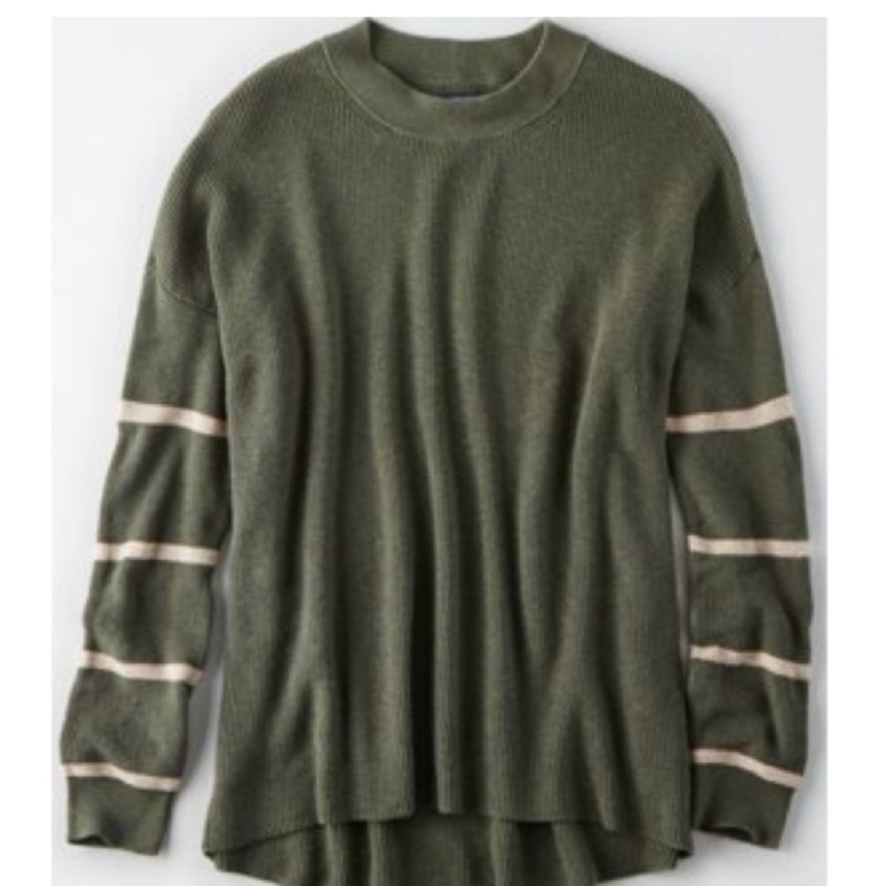 American Eagle Green Sweater with Sleeve Stripe